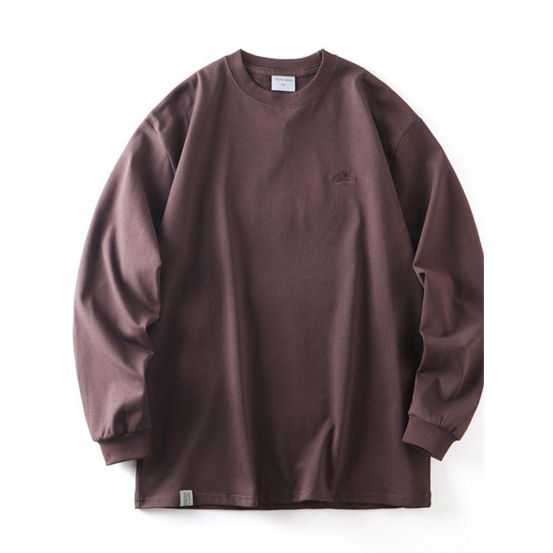 American Retro Heavy Weight Pure Cotton Shoulder Embroider White Long Sleeve T-shirt Men's Autumn and Winter Undershirt Export Cotton T-shirt