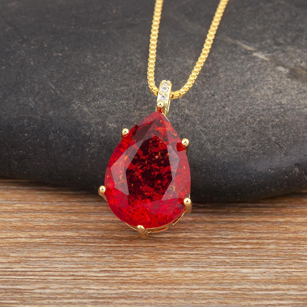 

Nidin Classic New Design Waterdrop Shape Zircon Charm Pendant Necklace For Women Clavicle Chain Accessories Wedding Party Gifts червоний
