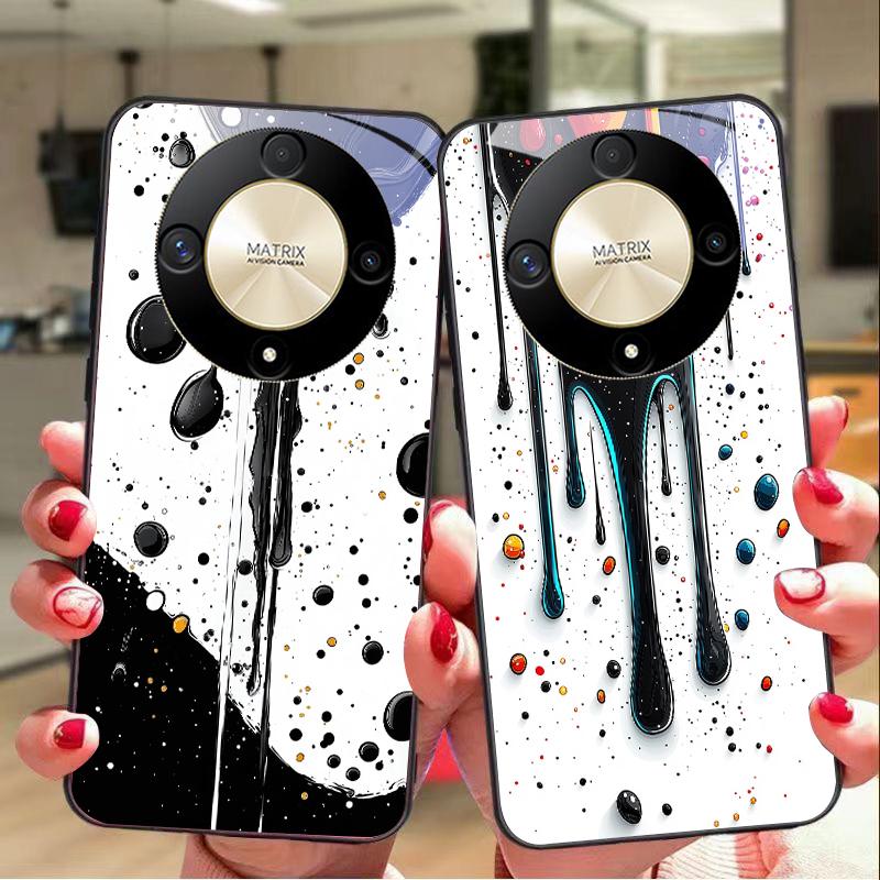 Color Ink Dot White For Honor Magic 6 50 70 90 Lite X7b 200 Pro Nova 10 Nova 5T X6 P30 Pura 70 Ultra Tempered Glass Phone Case