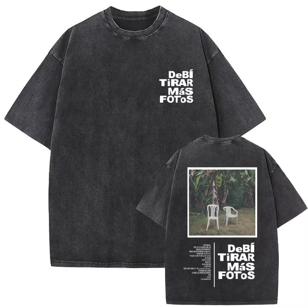Camiseta Gráfica Bad Bunny Un Verano Sin Ti Vintage Lavada Moda Masculina Oversize Streetwear Femenina Camisetas de Algodón de Alta Calidad