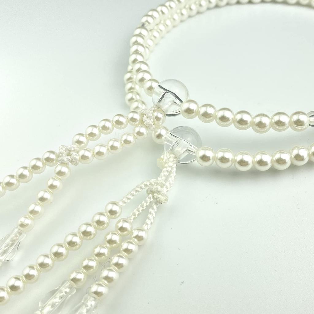 Myorenka Soka Gakkai Prayer Beads, SGI Prayer Beads, Men's and Women's, Medium Size, PC Pearl, Acrylic Crystal, White Ball Tassel