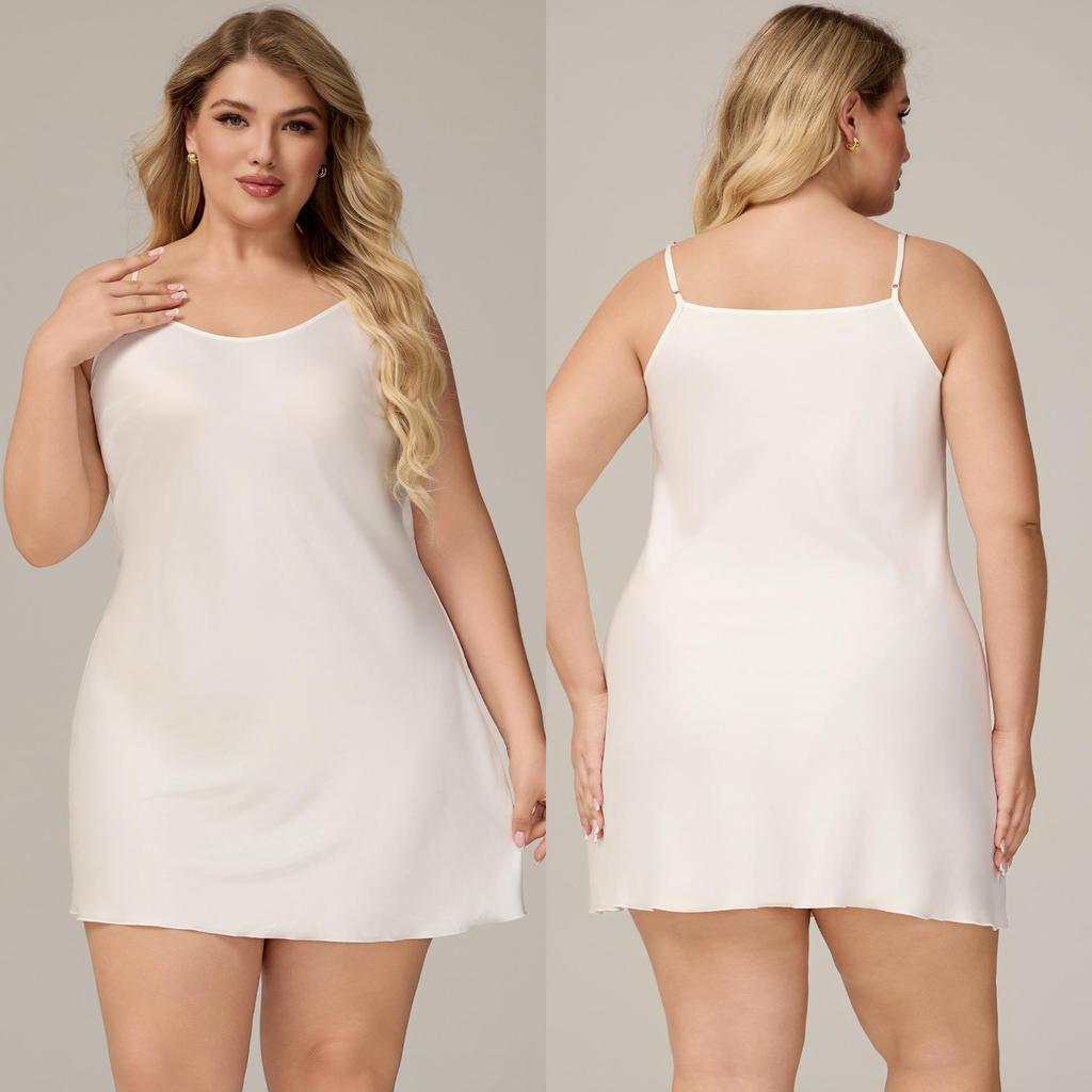 Yaoting Plus Size Spaghetti Strap Satin Chiffon Pajamas for Women - Summer Nightgown Homewear