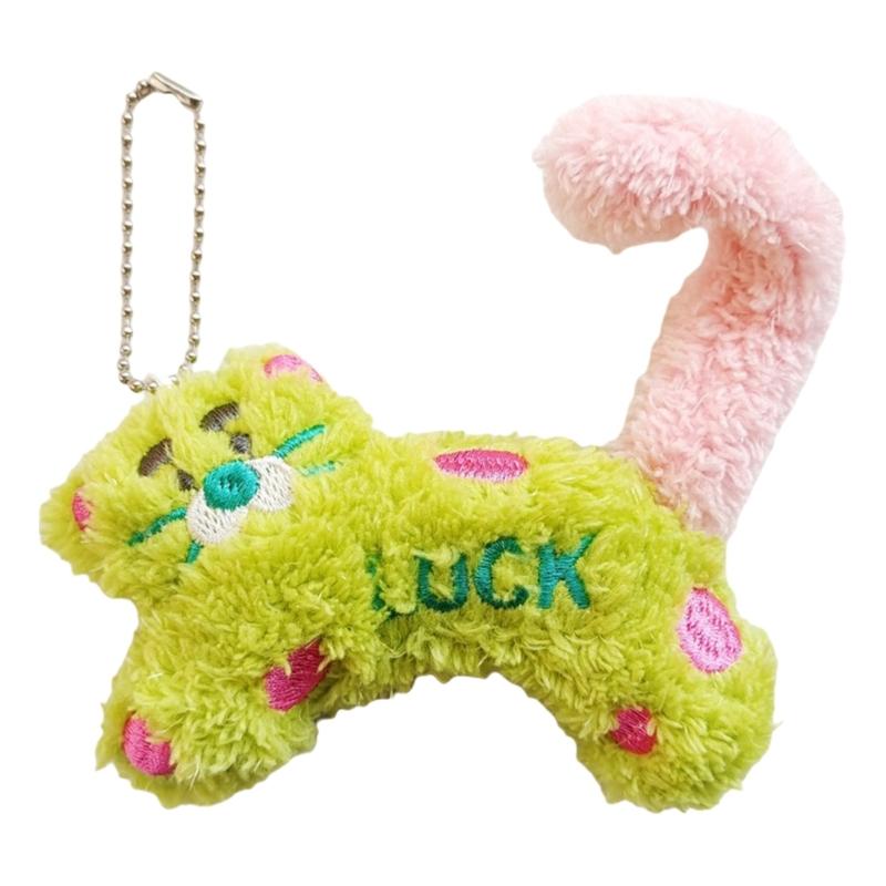 

Lovely Cartoon Cats Charm Pendant Sturdy Plush Keychain Mobile Phone Accessory for Fashion Lovers Daily Casual Use зелений