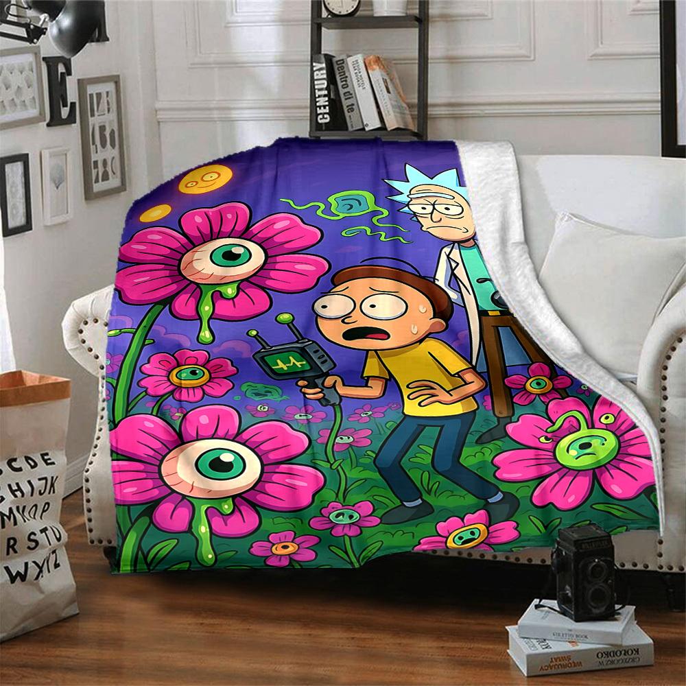 1pc Rick and Morty Blanket Lightweight Flannel Throw For Sofa, Bed, Travel, Camping, Livingroom, Office, Couch, Chair, And Bed