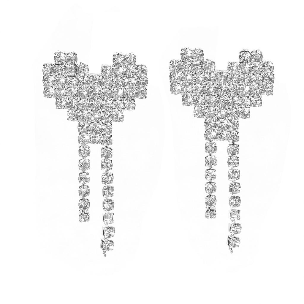 Fashion love full of diamond earrings light luxury temperament silver needle earrings