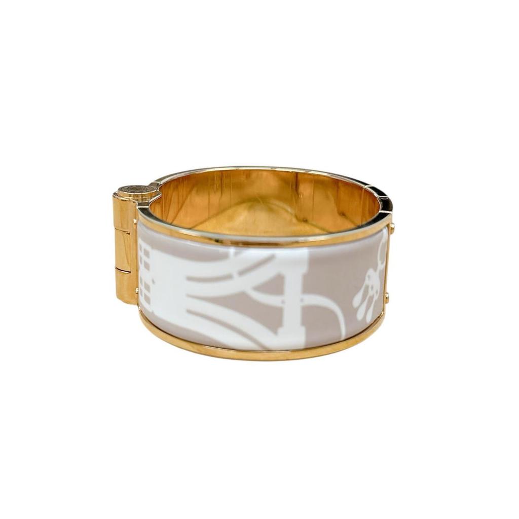 HERMES Charnière Bangle Bangle Gold Plated White x Beige x Gold Women Used