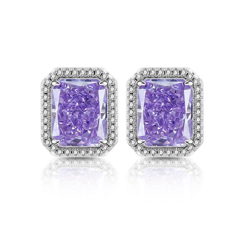 925 Sterling Silver Ice Flower Cut Rectangular Stud Earrings High Carbon Diamond Earrings Birthday Anniversary Party Gift