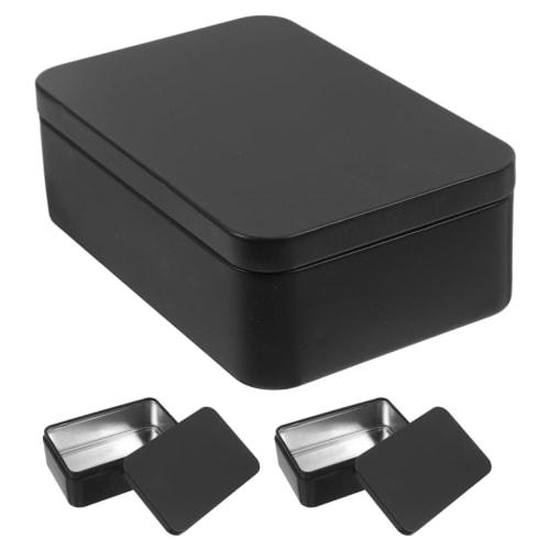 OSALADI Set of 3 Tin Cans, 10 x 6.5 x 3.4cm, with Lids, for Playing Cards and Poker, Mini Metal Boxes for Home Storage, Black, Compact, Portable, Styl