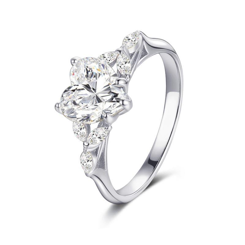 Sterling Silver Platinum-Gold Electroplated Ring with Inlaid Zircon - Fashionable Valentine's Day Gift Jewelry.