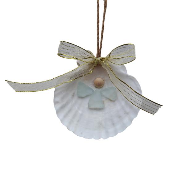 Handmade Sea Glass Shell Angel Ornament Shell Pendant with Hemp