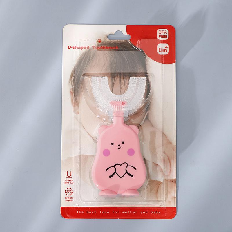 1 Peça Escova de dentes infantil em forma de U para bebês de 2 a 12 anos, escova de dentes infantil manual de silicone, desenho animado criativo