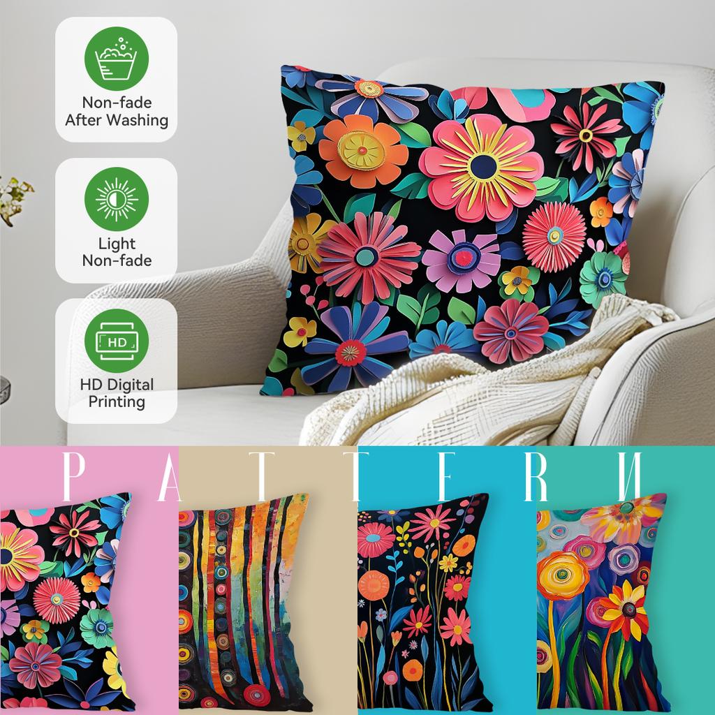 Abstract Flowers Cushion Pillowcase Printed Polyester 45X45Cm Throw Pillowcover Decorative Sofa Cushion Pillowslip Home Decor