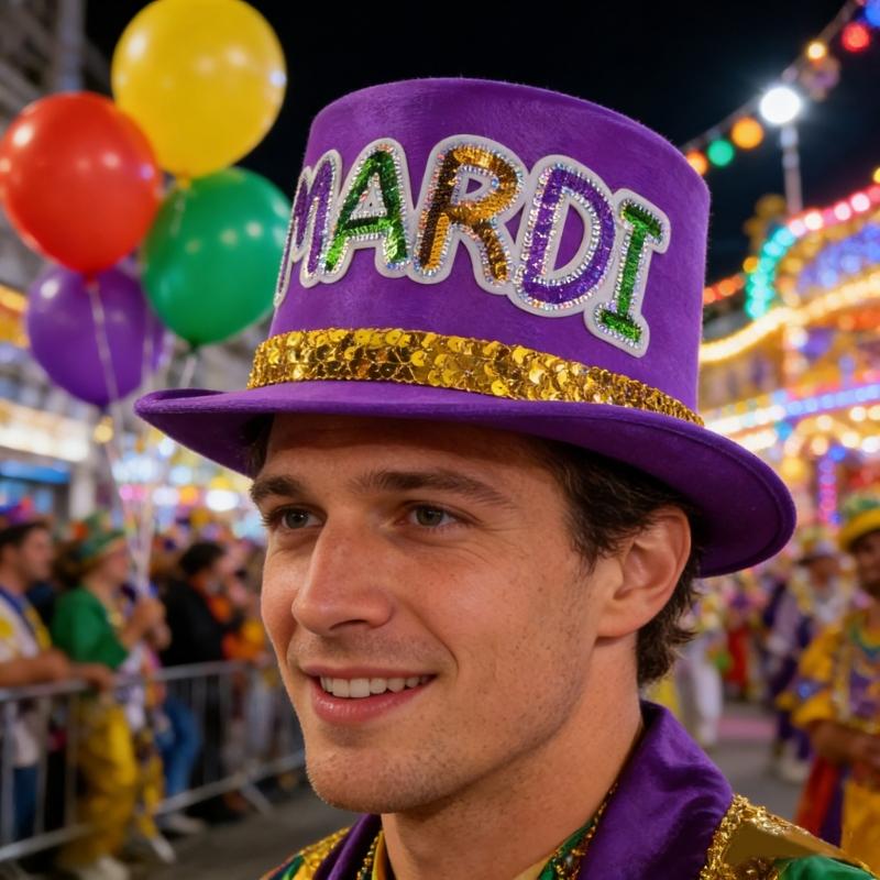 Stylish MardiGras Top Hat with Glittering Sequined Letter Party Tall Hat for Carnivals Event Gathering Dressingup Props