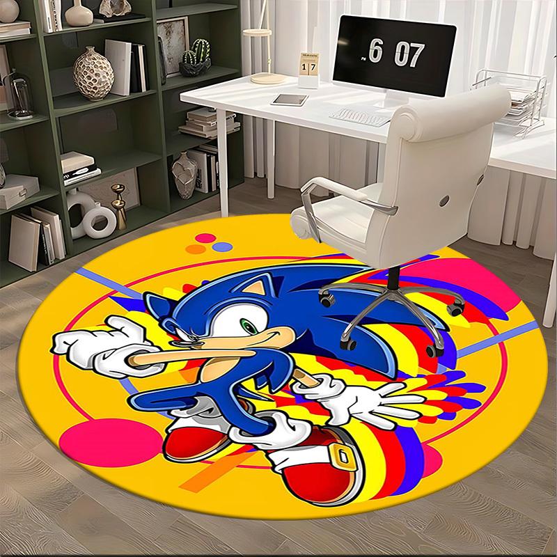 1pc Sonic the Hedgehog Anime Cartoon Design Round Carpet - Office Chair Mat, Non-Slip Rug for Home Decor, Living Room, Bedroom, Game Room, Dormitory,
