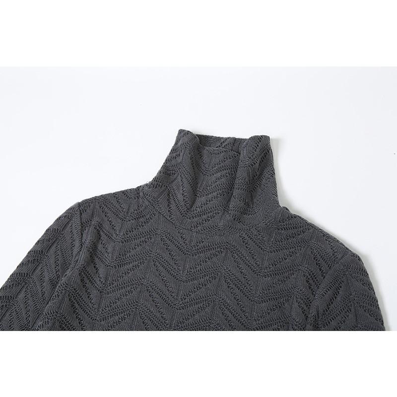 Herbst und Winter Damen Sexy Perspektive Slim-Fit High-Neck Langarm Volltonfarbe Langer Rock Temperament Kleid