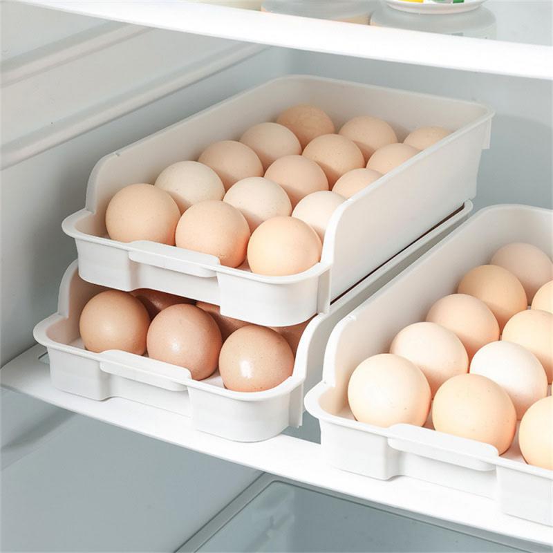 Automatic Scrolling Egg Rack Holder Storage Box Egg Basket Container Organizer Rolldown Refrigerator Double-layer Egg Shelf