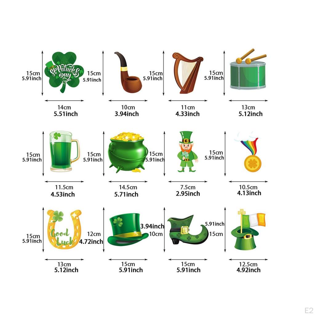 12Pcs ST Patricks Day Swirls Ornaments Cartoon Shamrock DIY Artwork Party Crafts