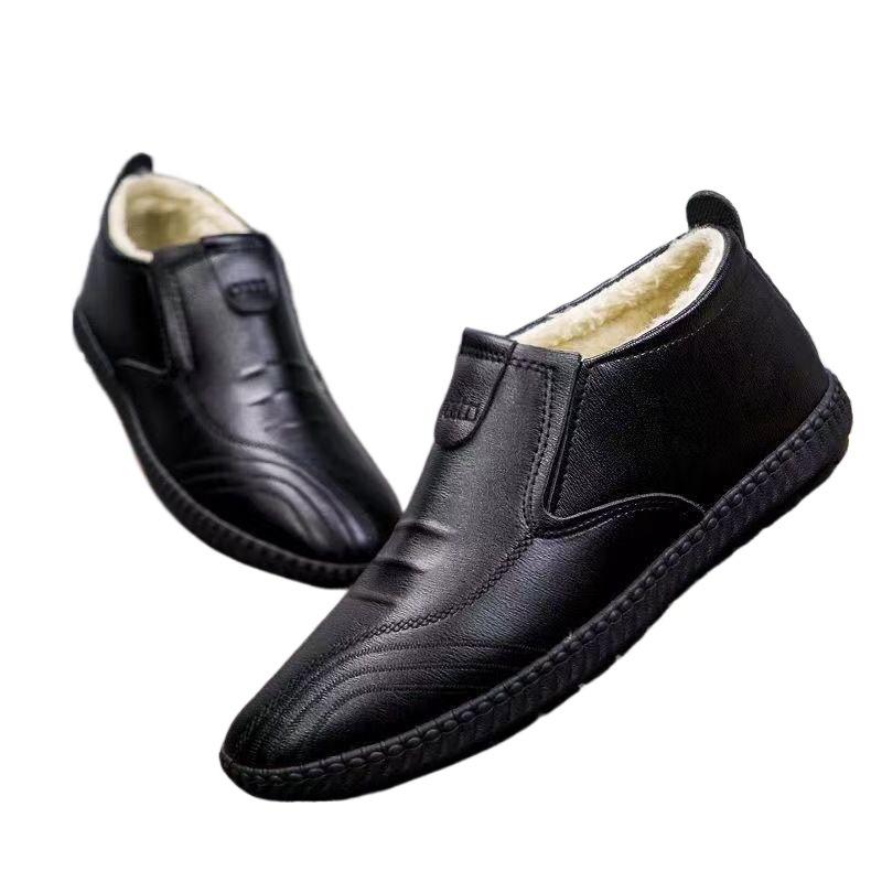 Men's shoes 2025 winter new velvet thickened warm high-top leather cotton shoes lightweight one-pedal anti-lazy shoes