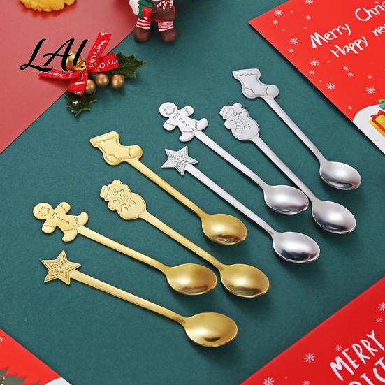 Cute Bear Coffee Stirrers 4Pcs Christmas Dessert Spoons Stainless Steel Spoons with Gingerbread Man Star Stocking Snowman Handle Unique Holiday