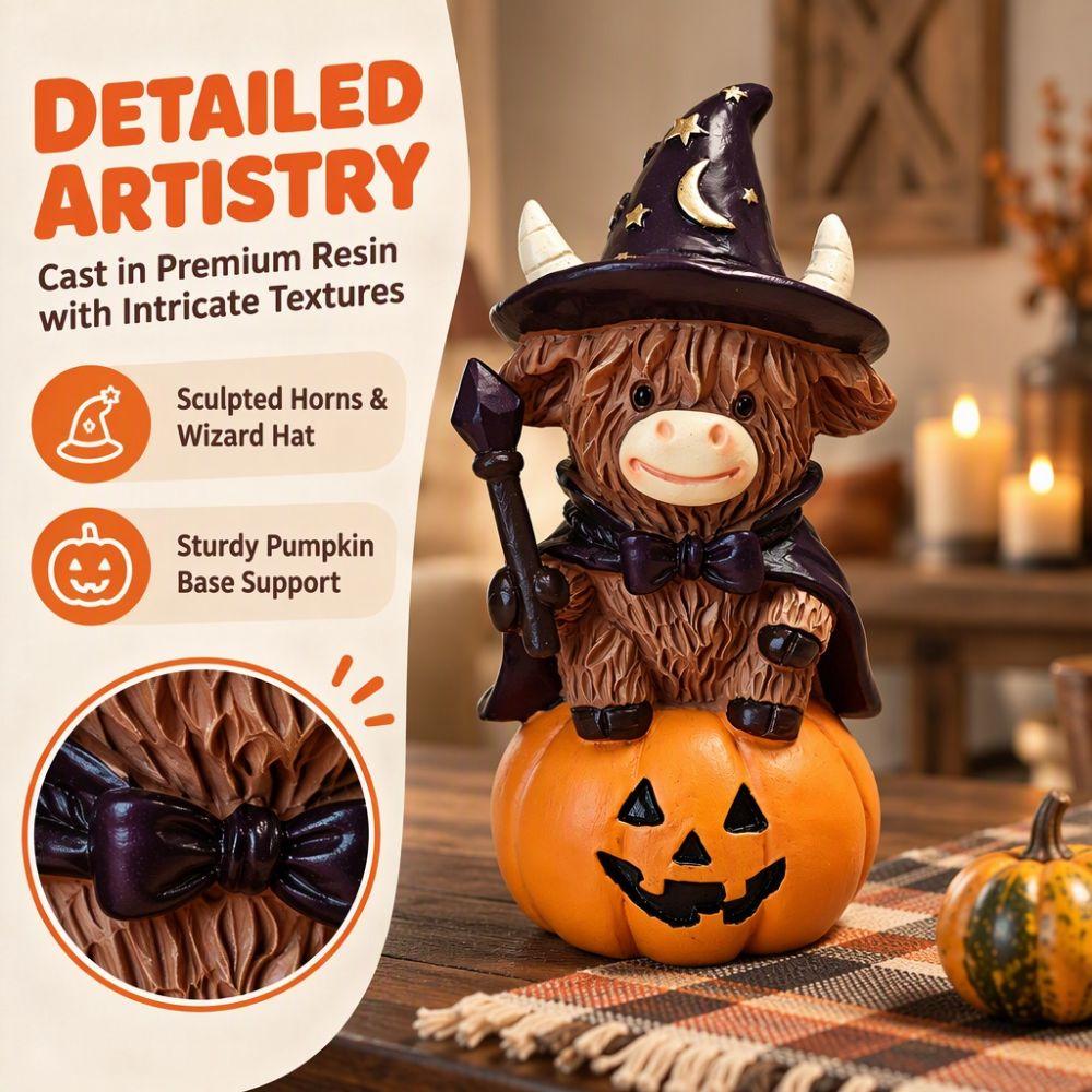 Detailed Craftsmanship Highland Cow Figurine Unique Halloween Decoration Tabletop Decoration