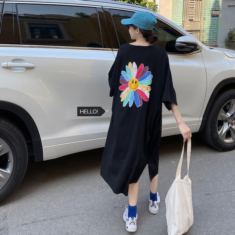 

Short-sleeved T-shirt Dress, Mid-length, Knee-length, Casual Oversized Plus-size Dress M
