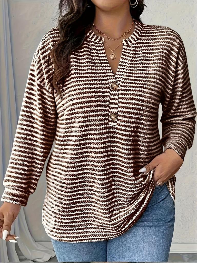 2025 New Pineapple Plaid Button T-shirt: Striped Casual Plus Size Women's Fashion