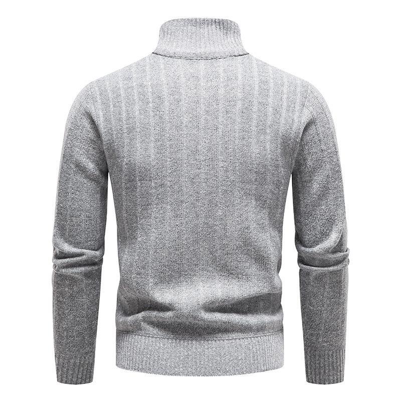 Europäische und amerikanische Herbst- und Winter-Herrenbekleidung Stehkragen Pullover Business Gestreifter Fleece Strickpullover Herren