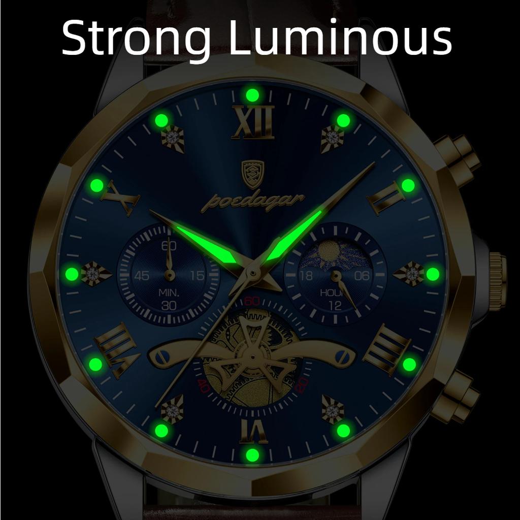 POEDAGAR Military Luxury Men Wristwatch Quartz Waterproof Luminous Chronograph Leather Man Watch Sports Men's Watches Male Reloj