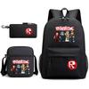 Mochila escolar de grande capacidade com alça de ombro; conjunto de estojo de lápis de três peças para estudante