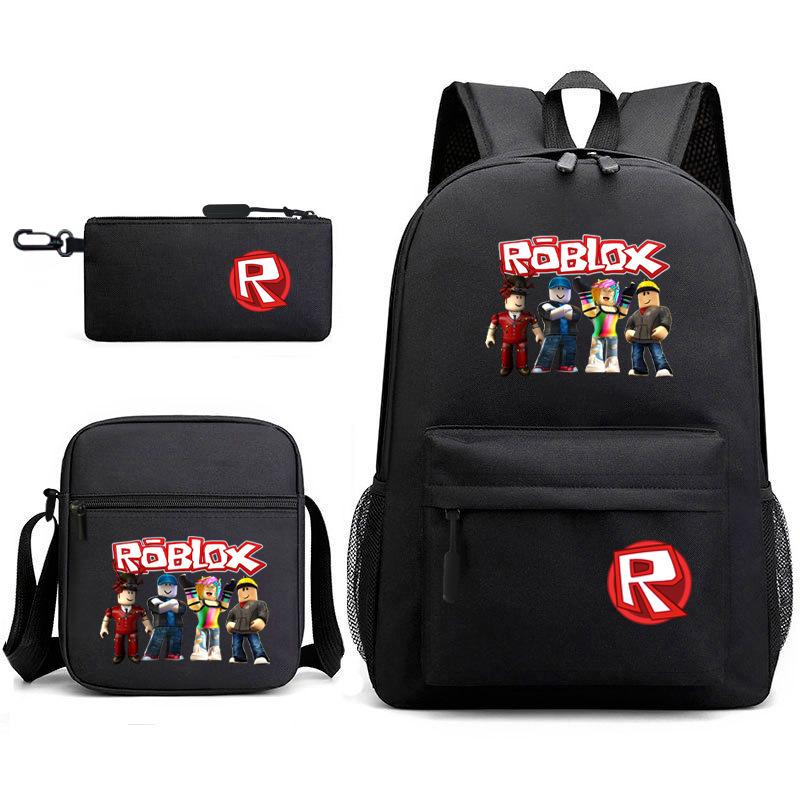 Mochila escolar de grande capacidade com alça de ombro; conjunto de estojo de lápis de três peças para estudante