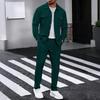 Completo casual da uomo autunnale europeo con giacca a maniche lunghe a nido d'ape e pantaloni