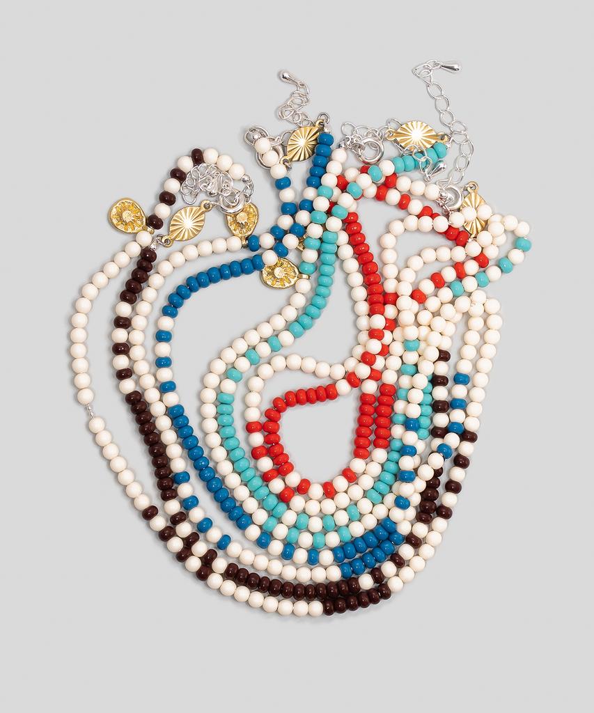 Armo Sunburst Necklace (Cream + Denim Blue)