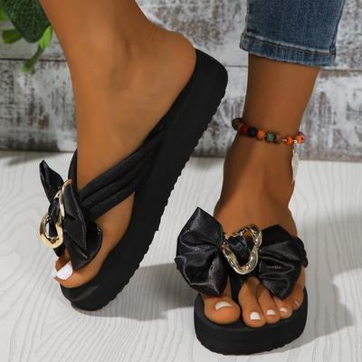 Mode Sommer Neu Rundkopf Clip Zehe Schleife Metallschnalle Sandalen Rutschfest Bequem Weiche Sohle Zehensandalen