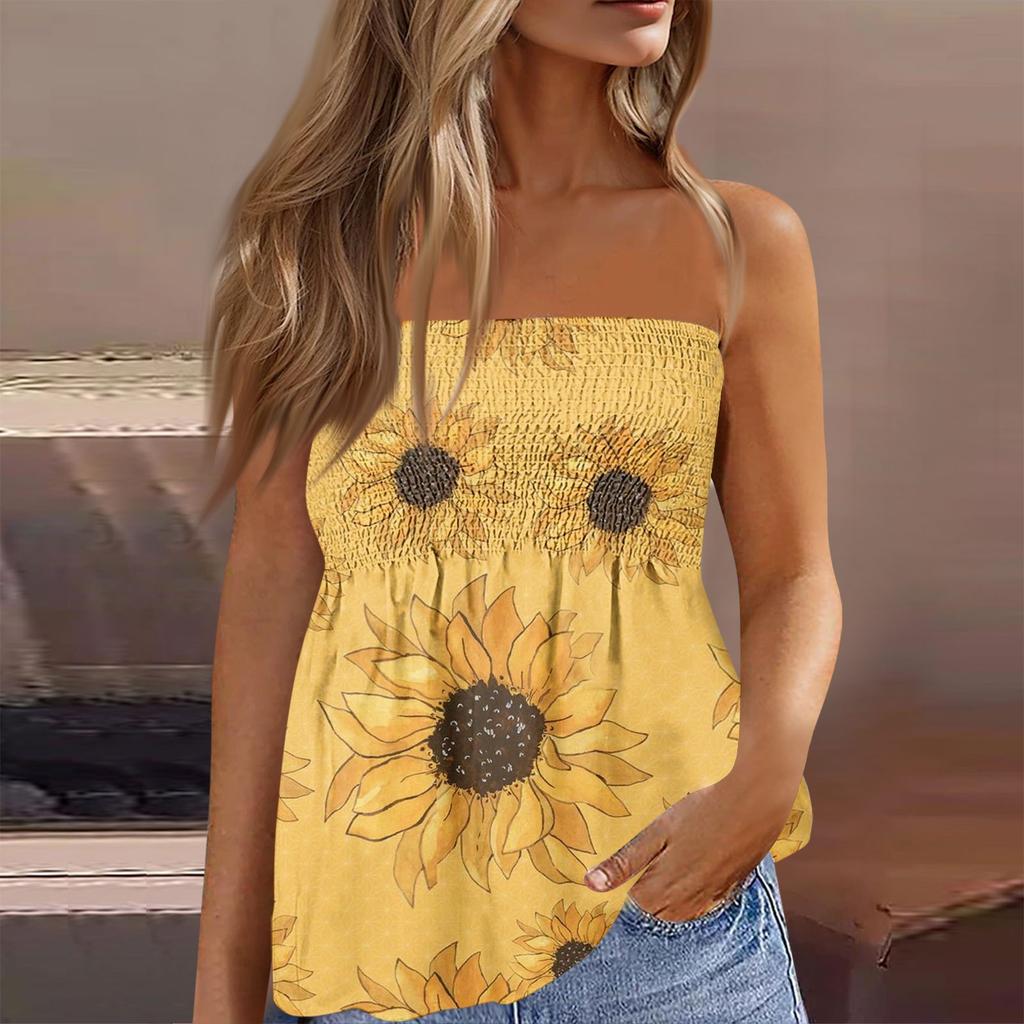 Tube Tops For Women,Cute Sexy Off Shoulder  Print Sleeveless T-Shirt