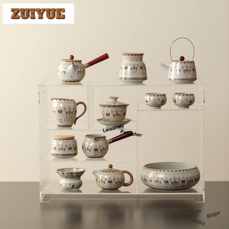 200ml Beige Ru Kiln Gracked Glaze Dunhuang Gaiwan Traditional Tea Tureen Tea Bowl With Lid Kit Tea Brewing Cover Bowl Teaware