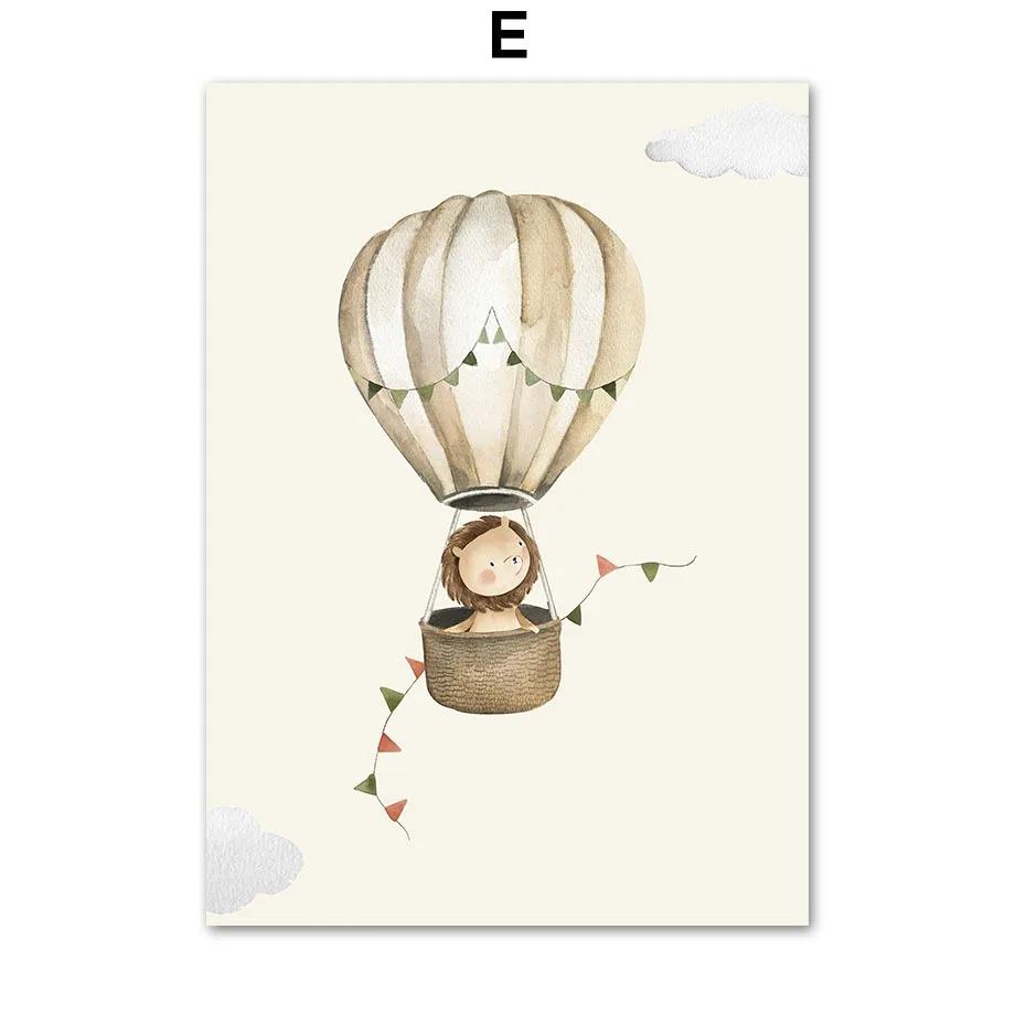 

Животные джунглей Жираф Лев Воздушный шар Самолет Настенное искусство Холст Картина Плакаты и принты Картина для детской комнаты Декор 40x50cm