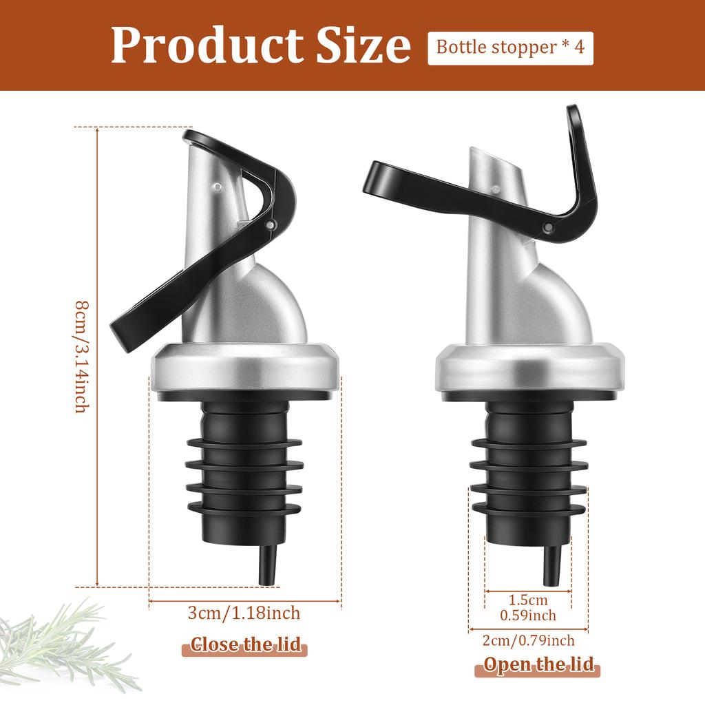 5/4Pcs Oil Bottle Stopper Stainless Steel Olive Oil Pourer Dispenser Spout Glass Bottle Pourer Cap Spout Stopper Mouth Dispenser