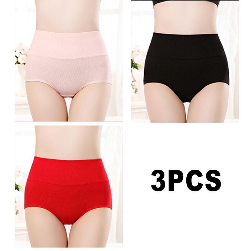 3PCS/Set Women's High Waist Cotton Panties Briefs Soft Breathable Comfy Underwear Plus Size M-3XL