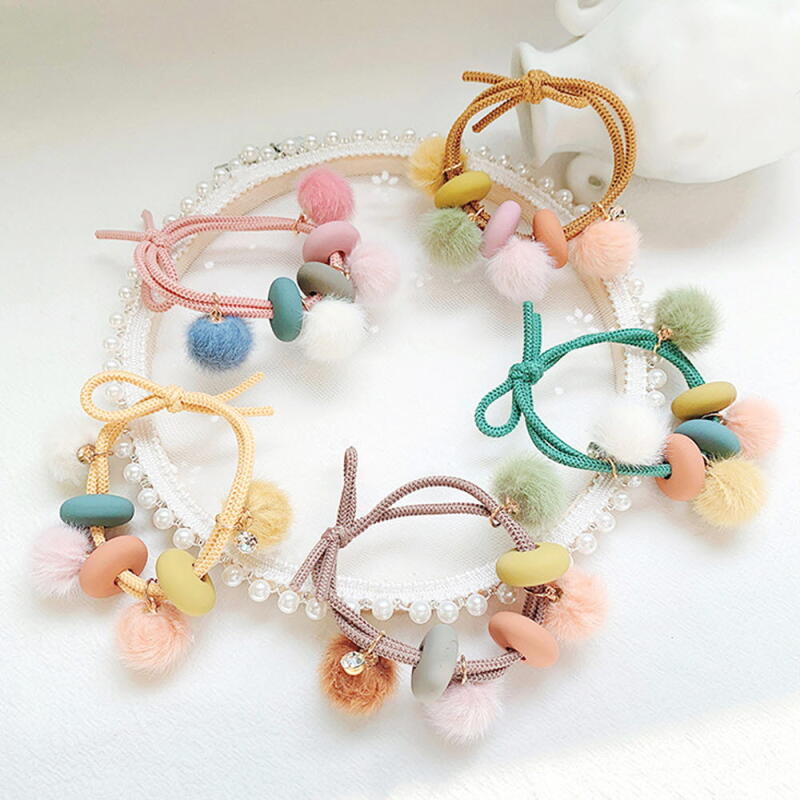 Pastel Mink Ball Hair Band 3P SET