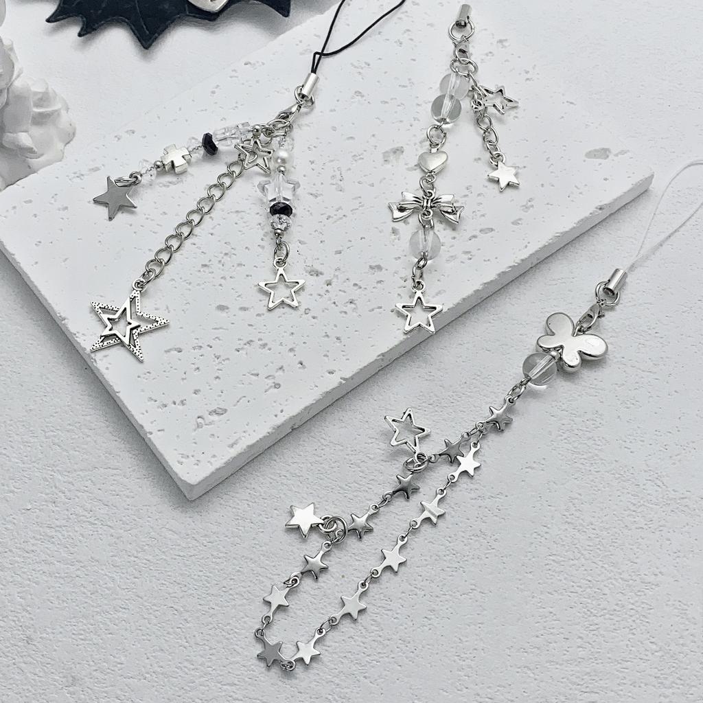 3 Pieces Alloy Phone Chain with Butterfly Star Charm Handmade Keychain Accessory Bag Pendant Decoration for Daily Use