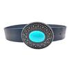 Retro Western Turquoise Belt with Distressed Silver Color Carved Buttons Natural Blue Turquoise Rodeo Style Cowboy Cowgirl Waistband