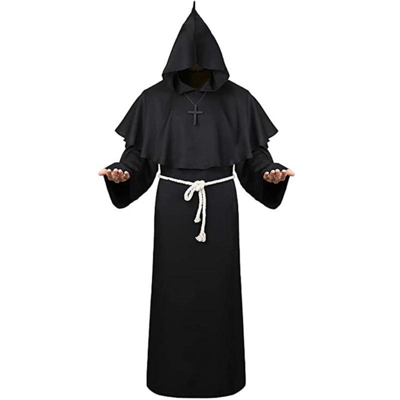 Wizard Costume Halloween Cosplay Medieval Friar Robe Priest Costume Ancient Clothing Christian Suit Cloak Halloween