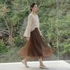 Feiyuan Women's Versatile Pleated Mesh Midi Skirt - Early Spring, Breathable, Large Hem, Commuter Style.