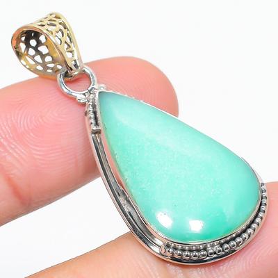 Natural Chrysoprase Gemstone 925 Solid Sterling Silver Gift Pendant 1.75" B2G09