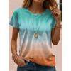 Summer Round Neck 3D Gradient Print T-shirts Fashionable Casual Short Sleeved Women's T-shirts