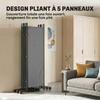 Folding Room Divider, 5-Panel, 12 Casters, 252 X 170 Cm, Steel and Polyester, Dark Grey