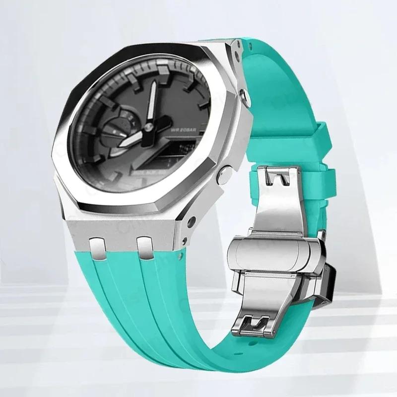 Mod-kit för Casioak GA2100 GA2110 Metallfodral Bezel Gummiarmband För Casioak GAB2100 2110 Modifieringssats Fodral Med Skruvkorrigering