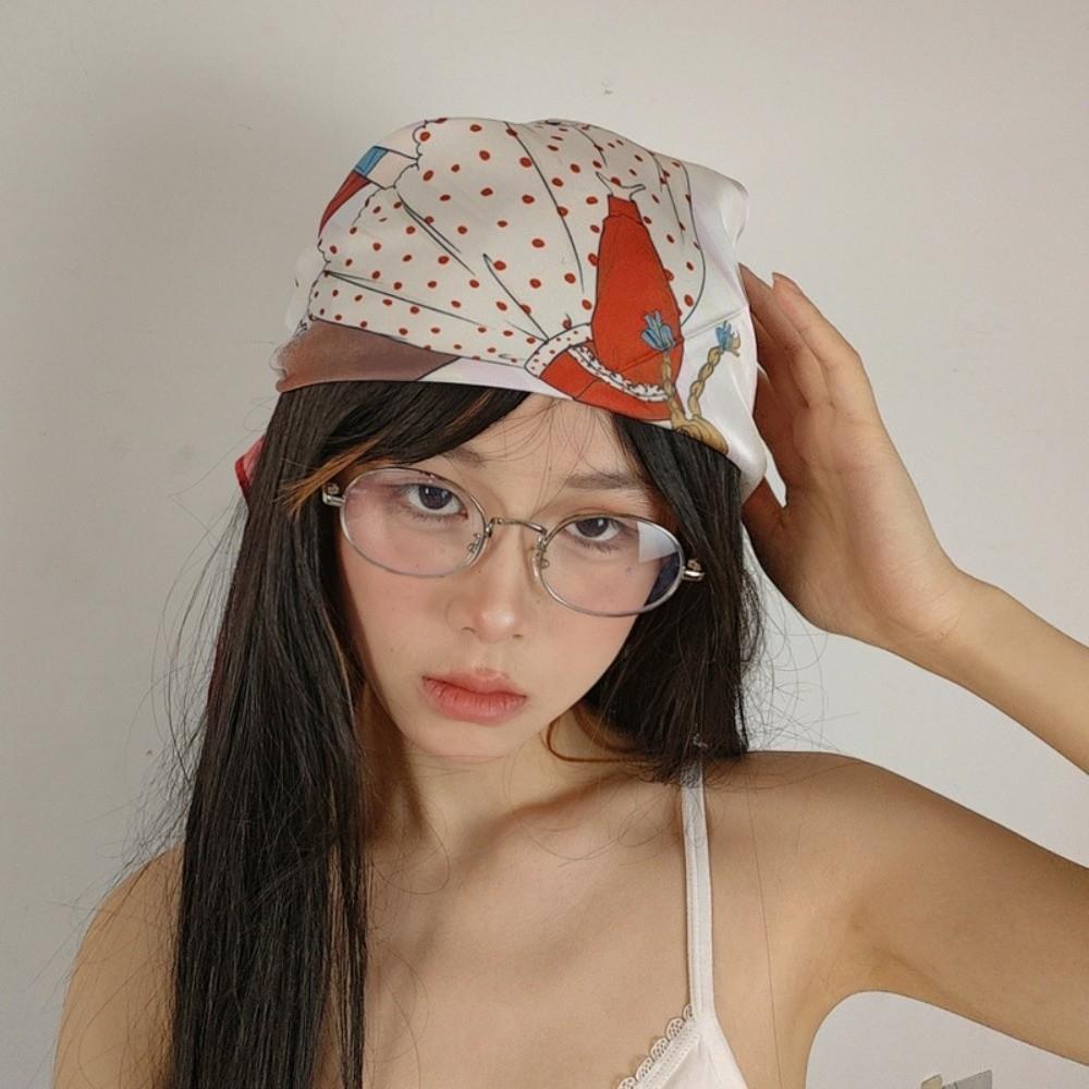Spotted Dog Silk Satin Turban Breathable Square Headband Flower Printed Scarf  Women's Accessory