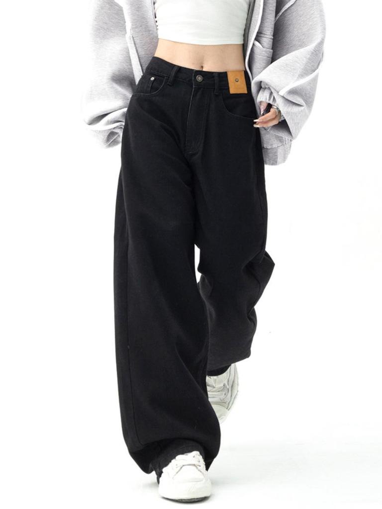 American Black Plus Size High Waist Wide Leg Jeans for Women