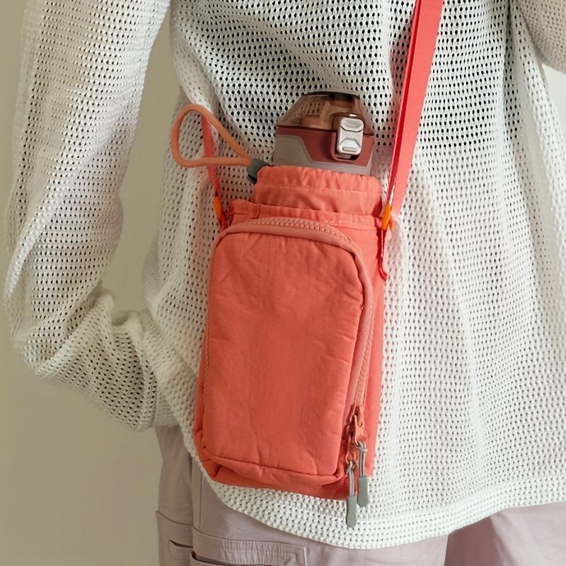 Adjustable Strap Nylon Crossbody Bag with Bottle and Phone Pocket, Zipper Closure - Available In Orange, Light Green, Light Blue, Gray, Black